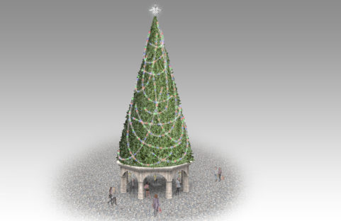 The Wharf Walk Under Tree Light String 3d Rendering